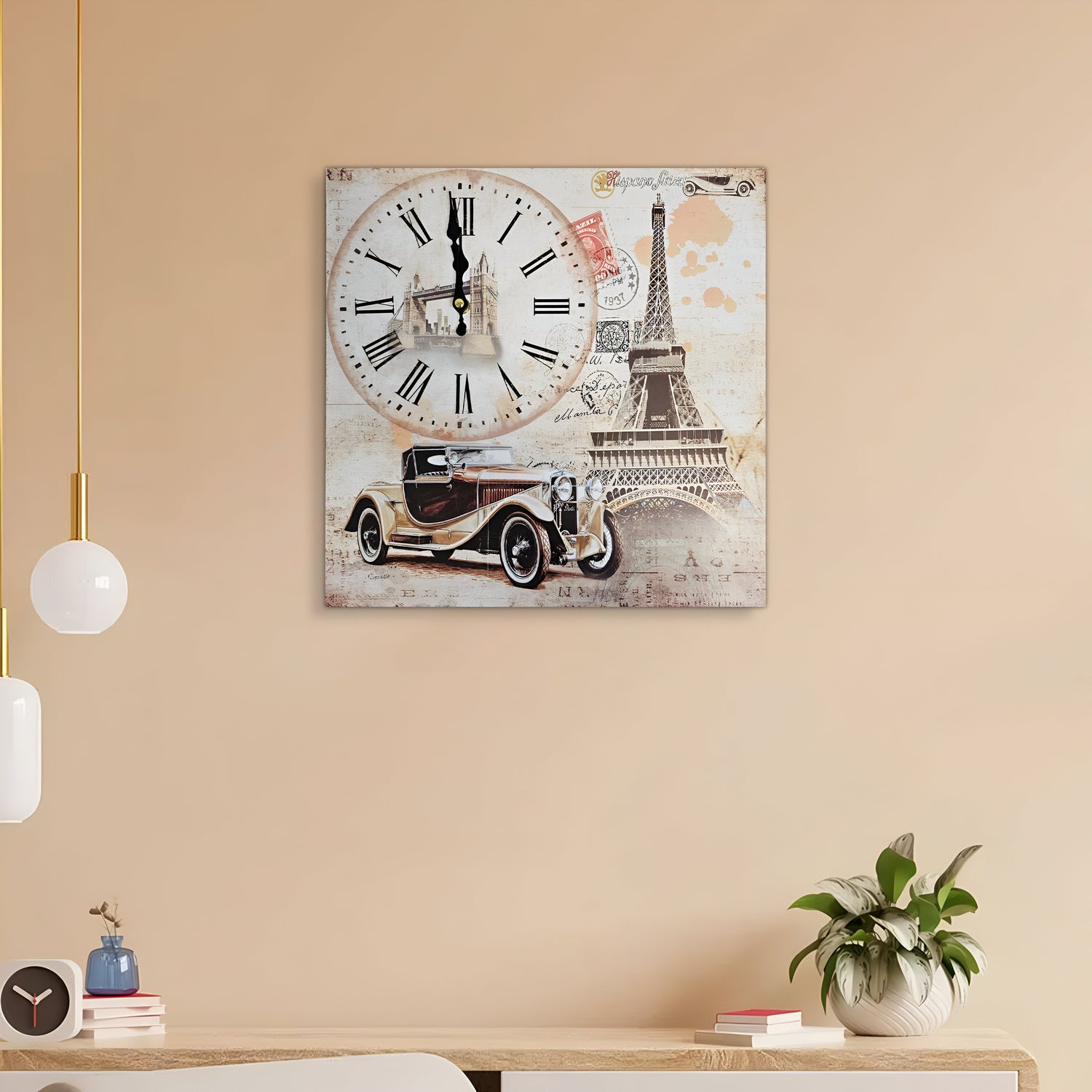 Eiffel Tower Rectangular shape Wood Clocks: Modern & Frameless ~5319-3