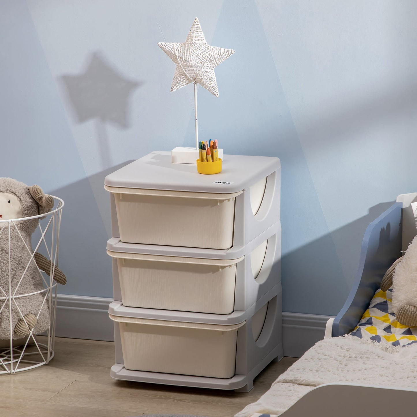 Kids Storage Units with Drawers 3 Tier Chest Vertical Dresser Tower Toy Organiser for Nursery Playroom Kindergarten White-1