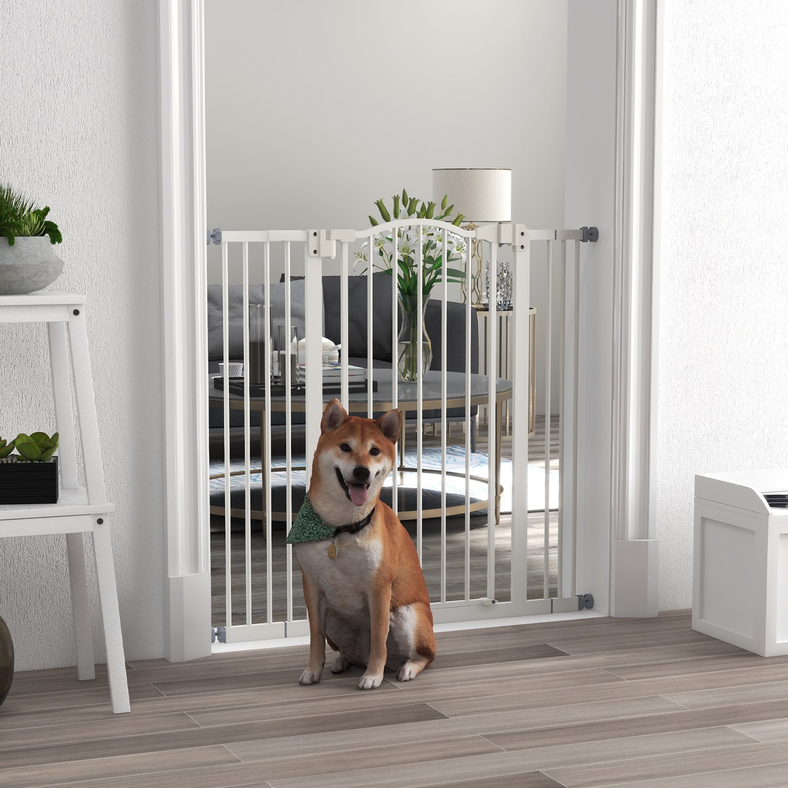 Metal Pet Safety Gate Dog Gate Folding Fence, White-1