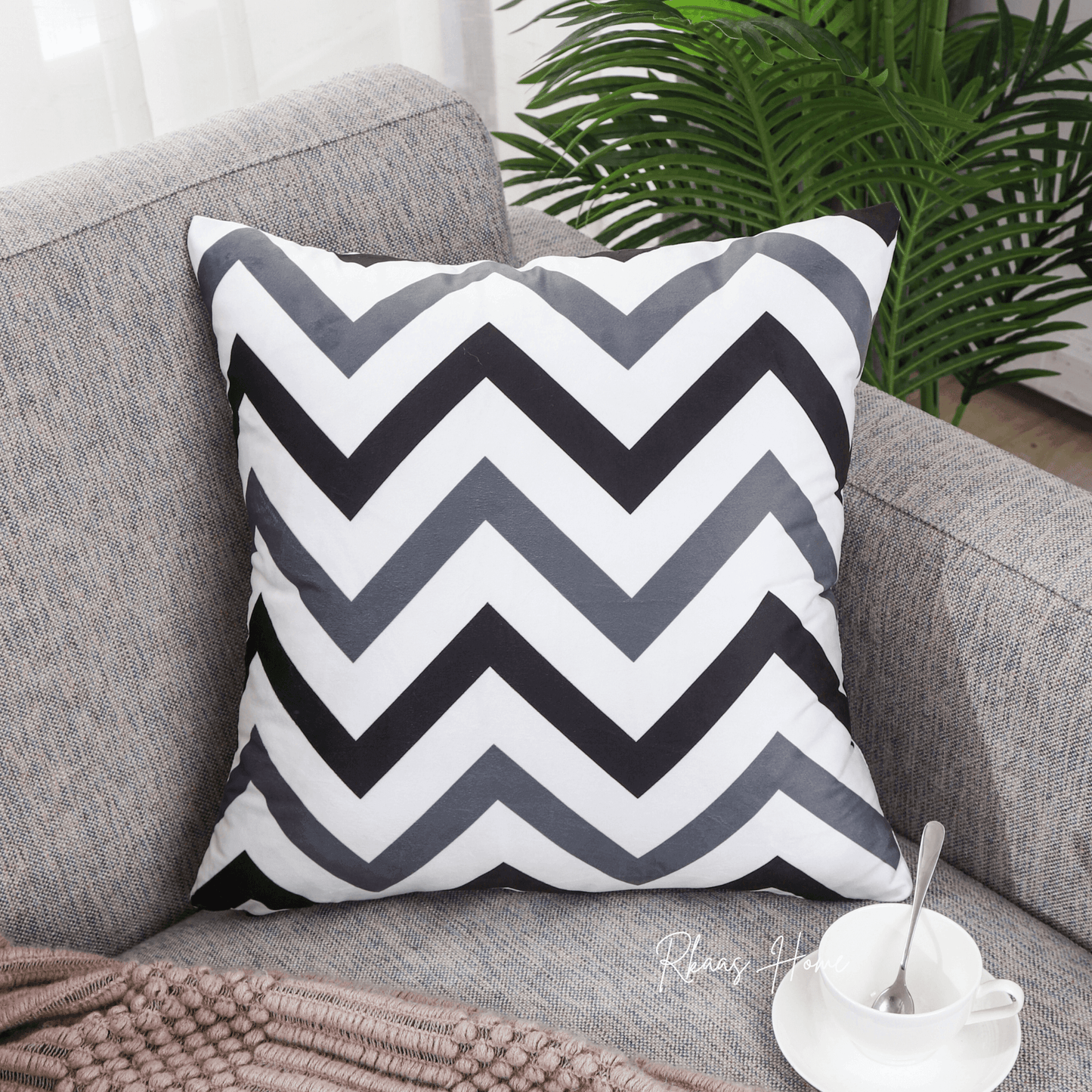 Designer Dutch Velvet Geometric Cushion Cover 45x45 cm - Black