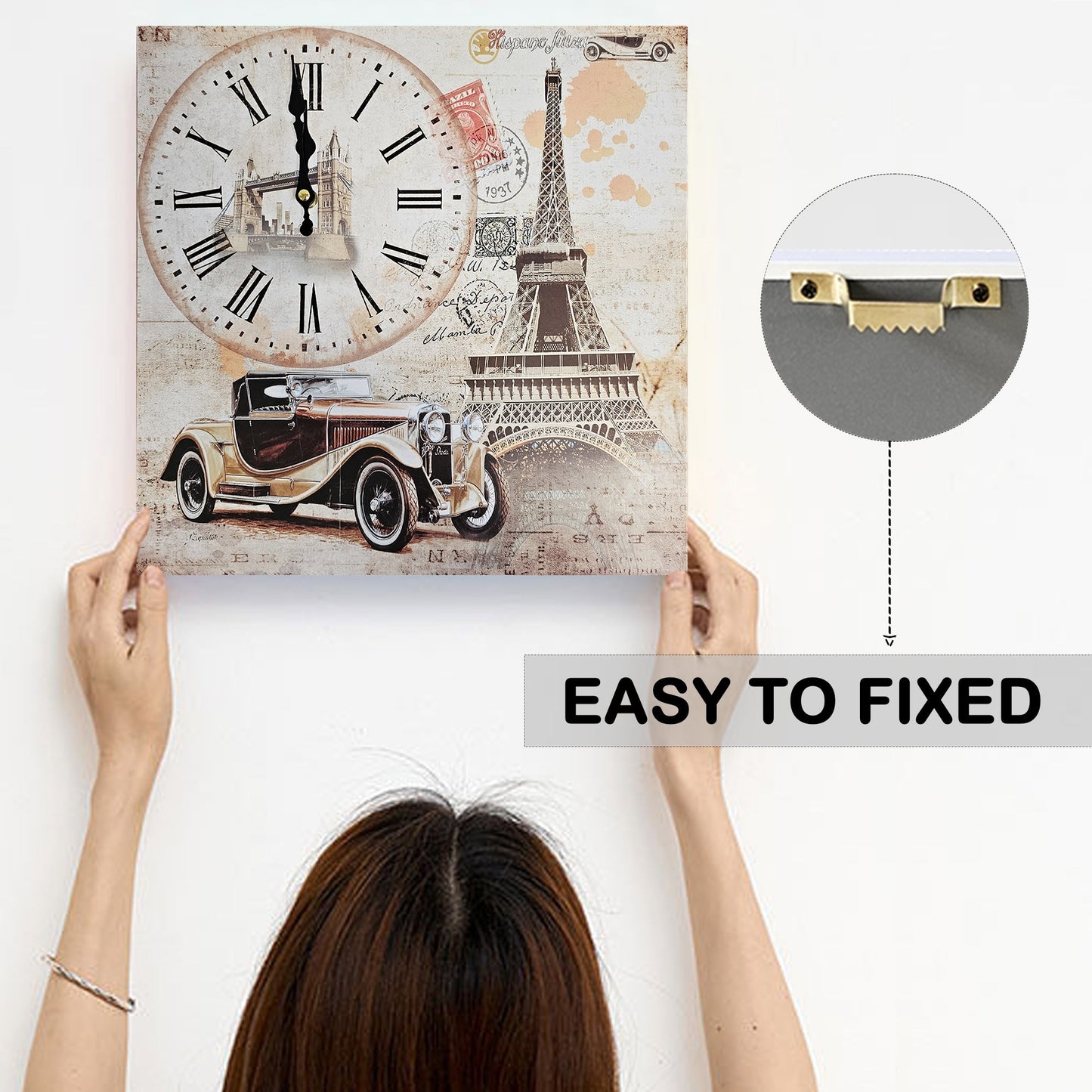 Eiffel Tower Rectangular shape Wood Clocks: Modern & Frameless ~5319-1