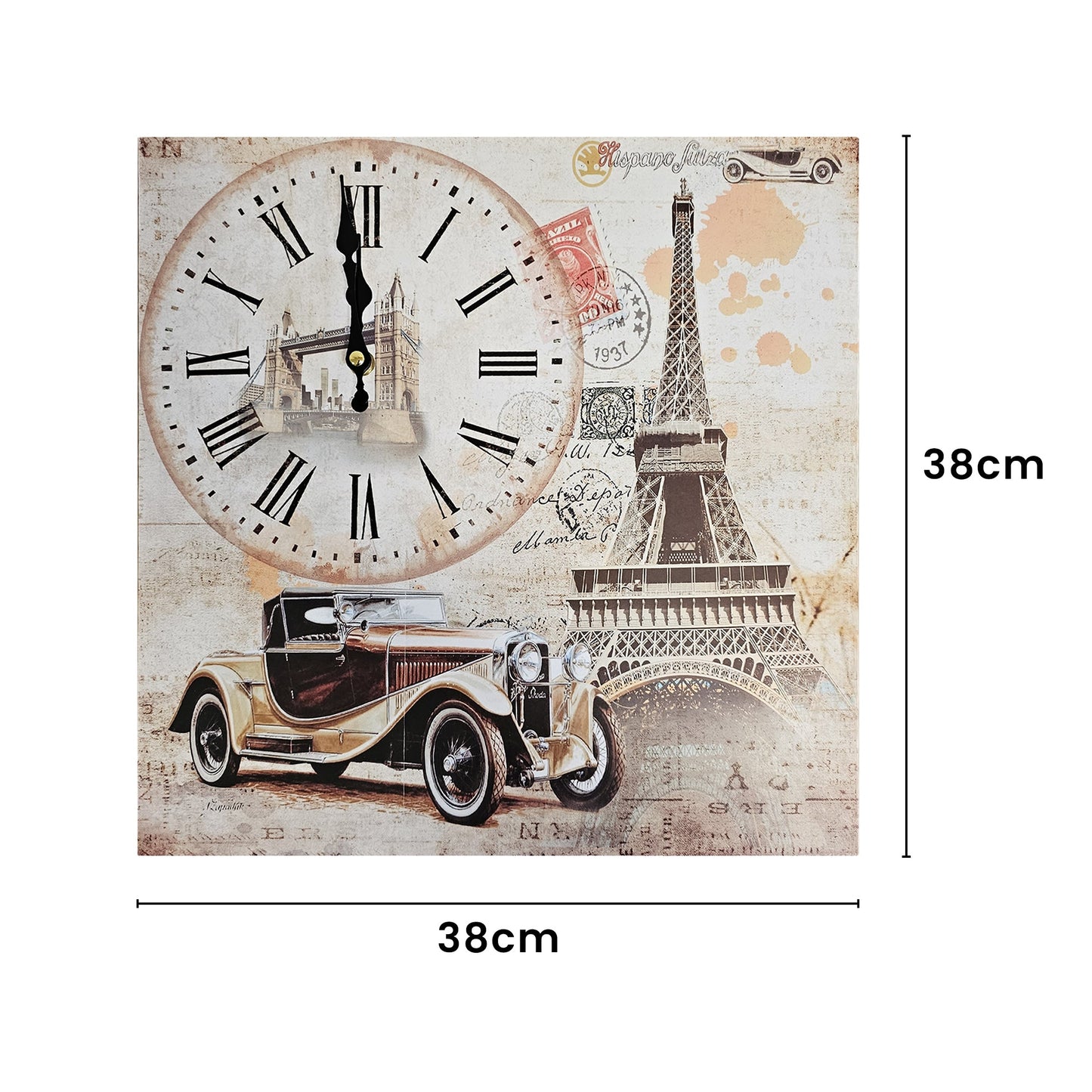 Eiffel Tower Rectangular shape Wood Clocks: Modern & Frameless ~5319-2