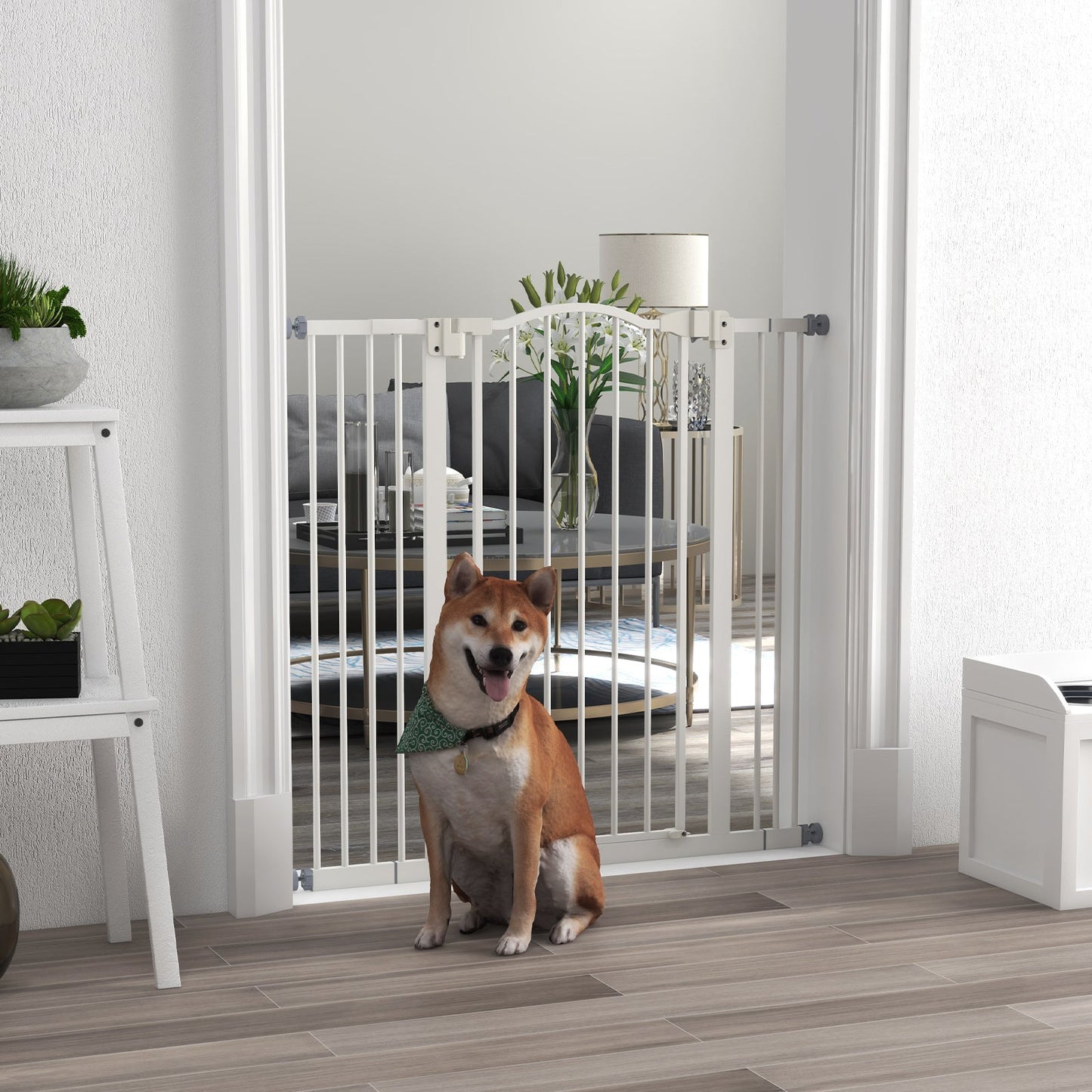 Metal Pet Safety Gate Dog Gate Folding Fence, White-1