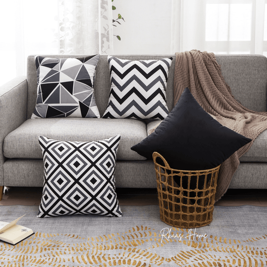 Designer Dutch Velvet Geometric Cushion Cover 45x45 cm - Black
