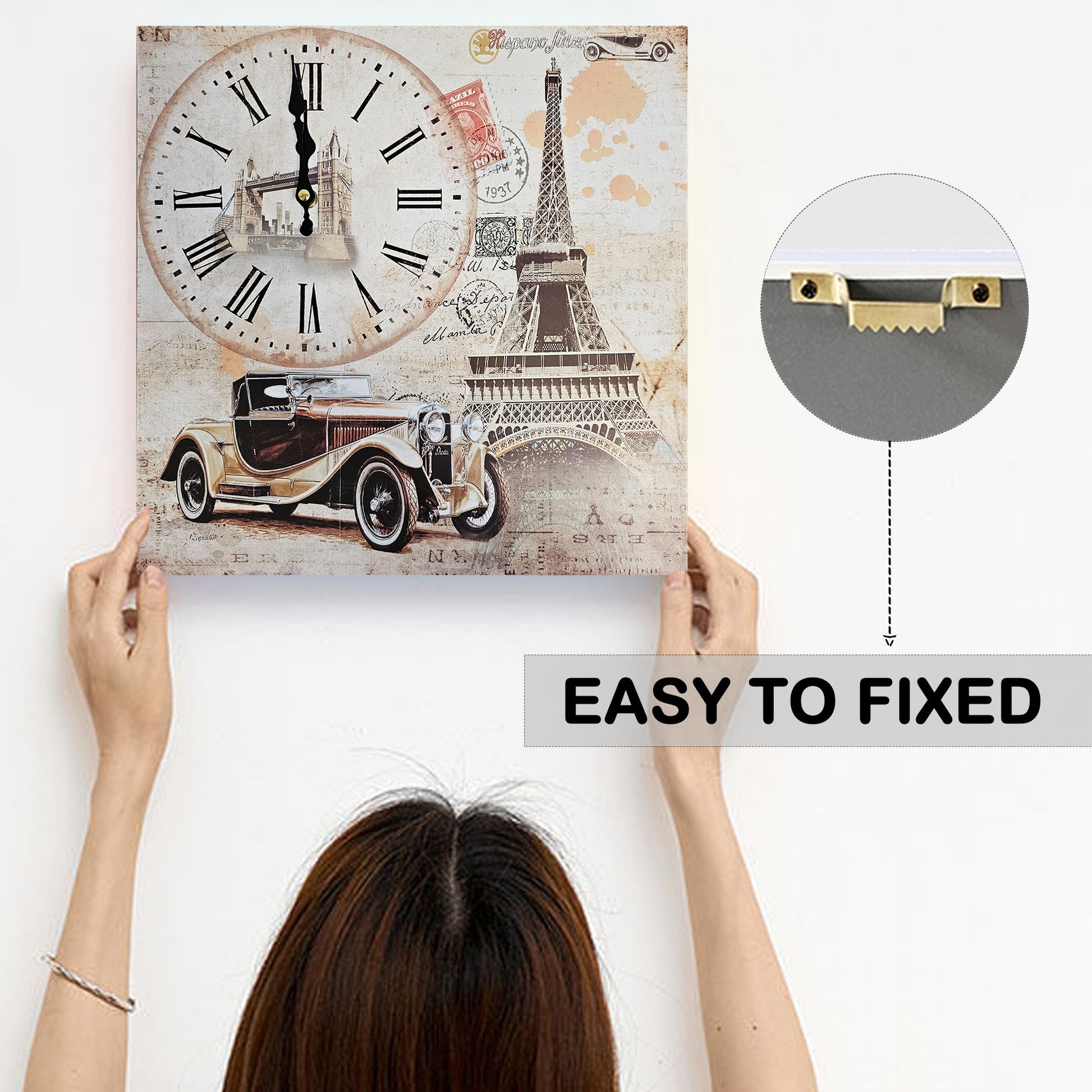 Eiffel Tower Rectangular shape Wood Clocks: Modern & Frameless ~5319-1